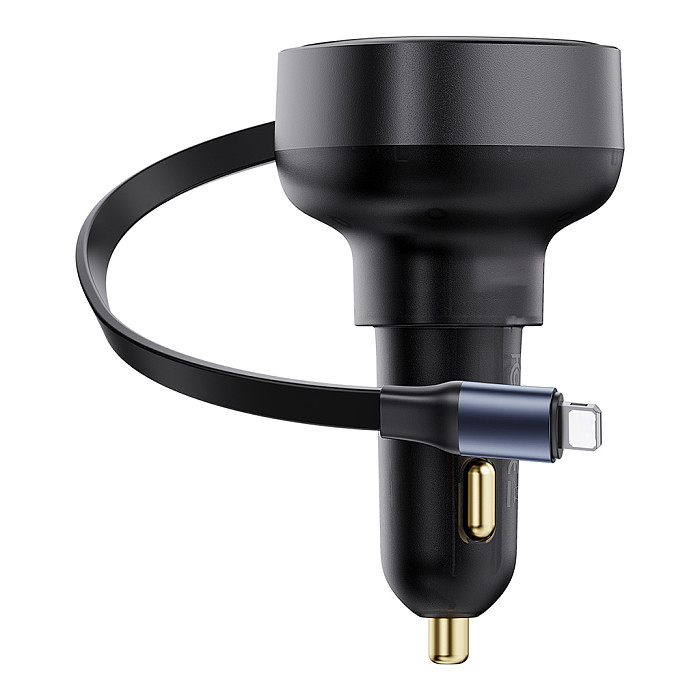 Baseus Enjoyment Pro Car Charger C/U +Retractable  C & iP/Type-C Cable 60W/55W For Car