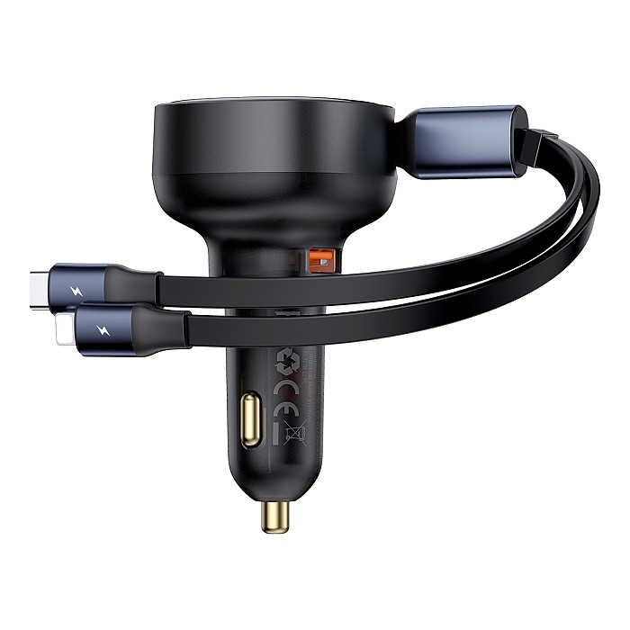 Baseus Enjoyment Pro Car Charger C/U +Retractable  C & iP/Type-C Cable 60W/55W For Car