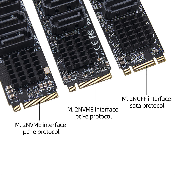 M.2 To SATA 3.0 Riser Card M2 M-KEY PCI-E Expansion Card 5/6 Port SATA3.0 6Gbps Converter for NVME NGFF To SATA SSD Adapter Card