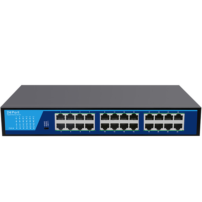 24-port 10/100/1000Mbps Gigabit Unmanaged Switch RJ45 Adaptive Port Auto MDI/MDIX 56Gbps VLAN Isolation Hub Monitor Extender
