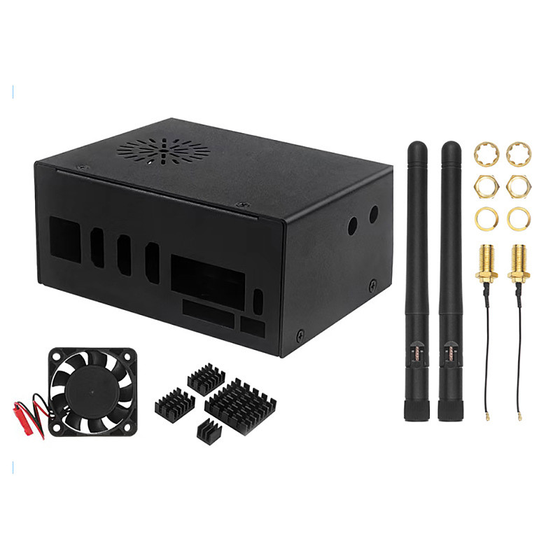 Metal Cooling Case for Orange pi 5 Plus Protective Enlosure Shell Low-noise Cooling Fan Heatsinks External Antenna WIFI Optional