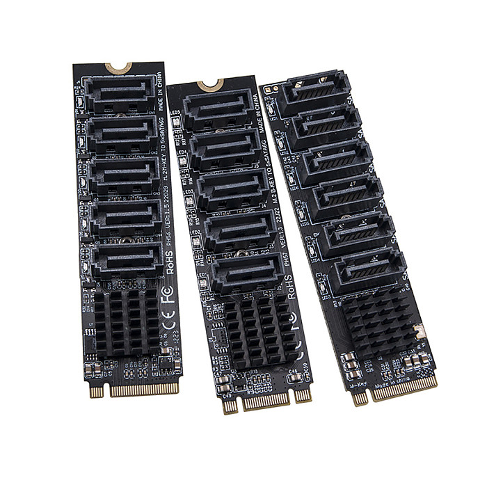 M.2 To SATA 3.0 Riser Card M2 M-KEY PCI-E Expansion Card 5/6 Port SATA3.0 6Gbps Converter for NVME NGFF To SATA SSD Adapter Card