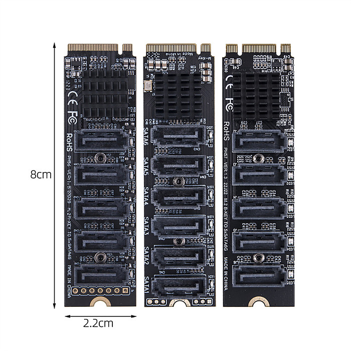 M.2 To SATA 3.0 Riser Card M2 M-KEY PCI-E Expansion Card 5/6 Port SATA3.0 6Gbps Converter for NVME NGFF To SATA SSD Adapter Card