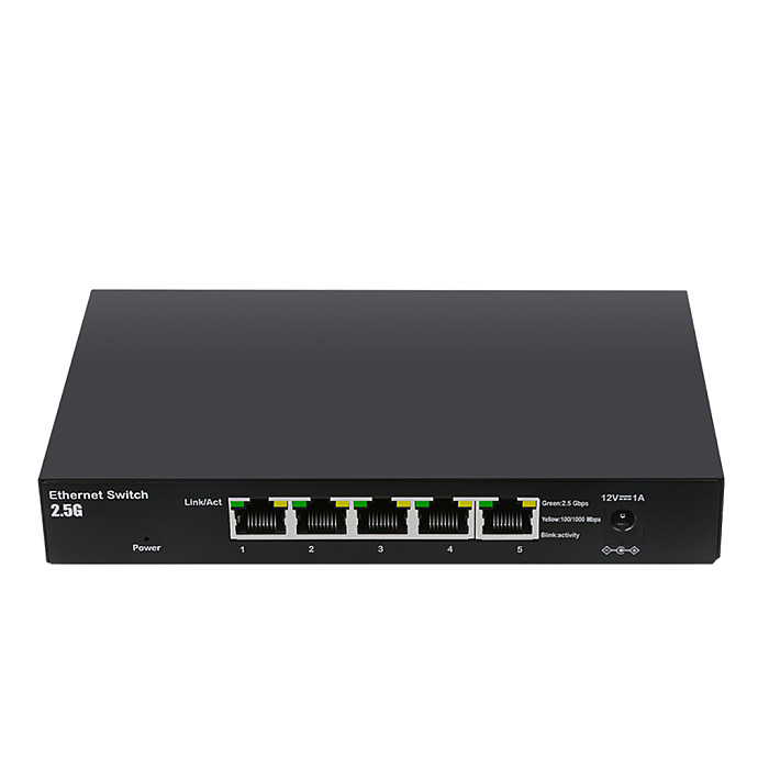 Ethernet Switch12V 1A 5Port Gigabit unmanaged POE Plug and Play Hub Internet Splitter 100/1000/2500Mbps RJ45 Ports