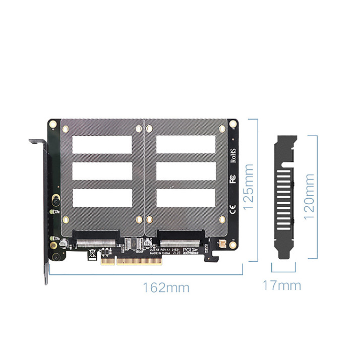 JEYI PCIE X8/X16 2/4 Disk U.2 Adapter Card 2U2X8/4U2X16 SSD PCI-E 4.0 X8/X16 Riser Card for Windows 10/8/Linux Conversion Card