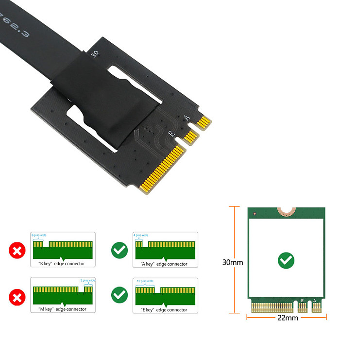 M.2 NGFF Dual Key A-E To PCI-E 1X 4X 8X 16X Adapter Convert Cable with 4Pin FDD Power Connector for PCI-E Tester Extender 270 °