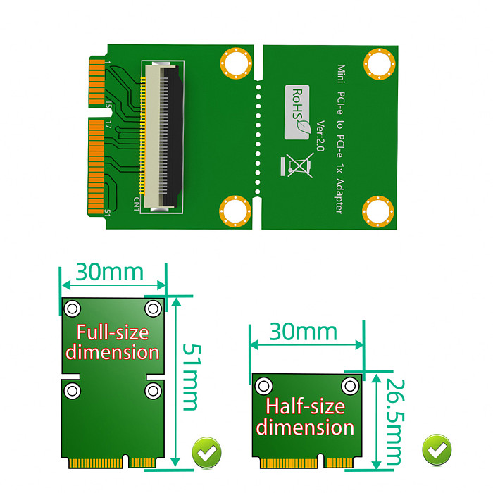 Mini PCI-E to PCI-E Express X4 X8 with USB Riser Card High Speed FPC Cable Magnetic Pad (Vertical or Horizontal Installation)