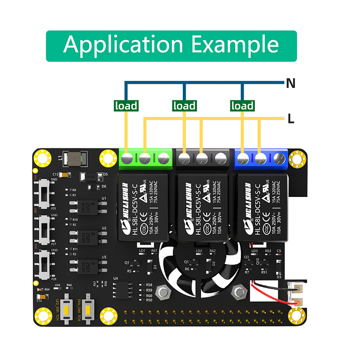 RPi Power Relay Board Expansion Module With Dual Cooling Fans And Automatic Color Changing LED