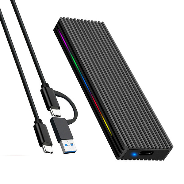 M.2 Solid State USB3.1NGFF protocol hard disk box Type-C Metallic aluminum mobile hard disk box with RGB lights