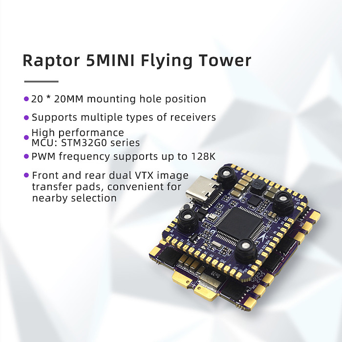 FlyColor Raptor5 Mini Flight Controller 4-in-1 ESC Tower 60A, Suitable For Drone FPV Quadcopter Aircraft