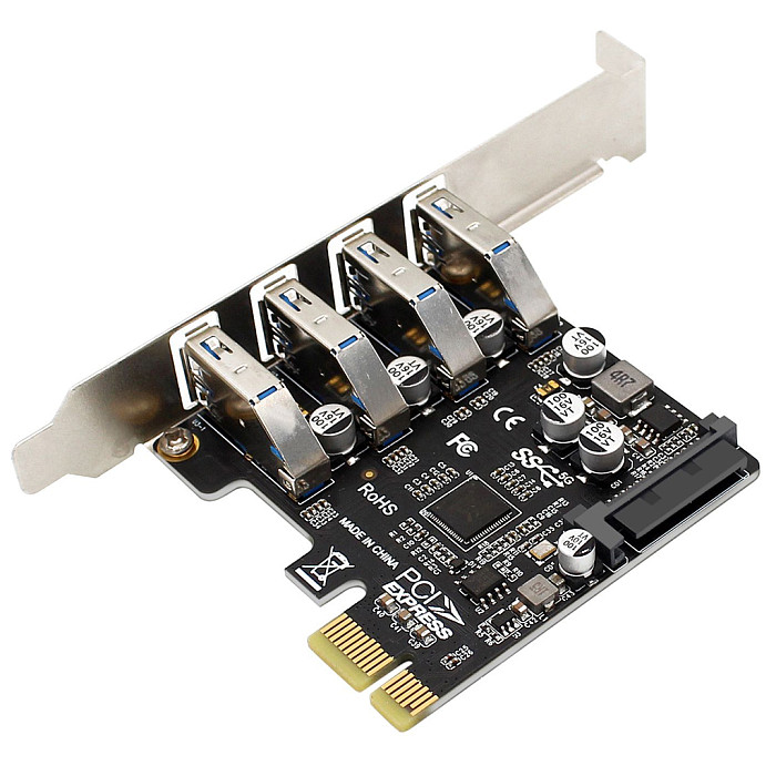 PCIe to 4 Port USB3.0 HUB+SATA 15Pin Power 5Gbps PCI Express Expansion Card Controllor Adapter for for 2U/4U Case PC Desktop