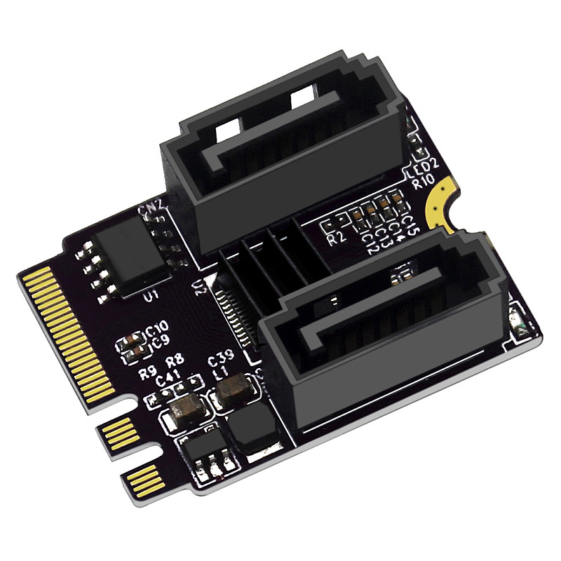 M2(A+E Key) to Dual Port SATA3.0 Expansion Card PCle 3.0 KEY A+E WIFI M.2 to SATA for NGFF 2230 SSD Adapter Card for PC Computer