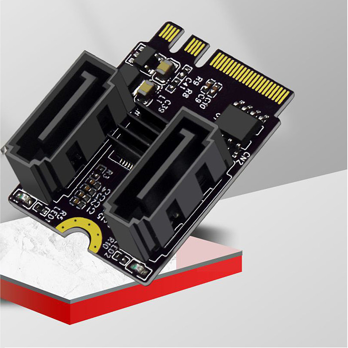 M2(A+E Key) to Dual Port SATA3.0 Expansion Card PCle 3.0 KEY A+E WIFI M.2 to SATA for NGFF 2230 SSD Adapter Card for PC Computer