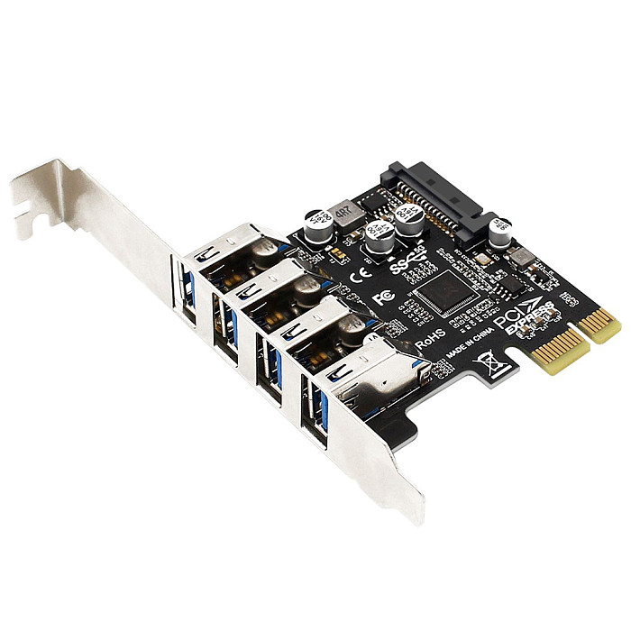 PCIe to 4 Port USB3.0 HUB+SATA 15Pin Power 5Gbps PCI Express Expansion Card Controllor Adapter for for 2U/4U Case PC Desktop