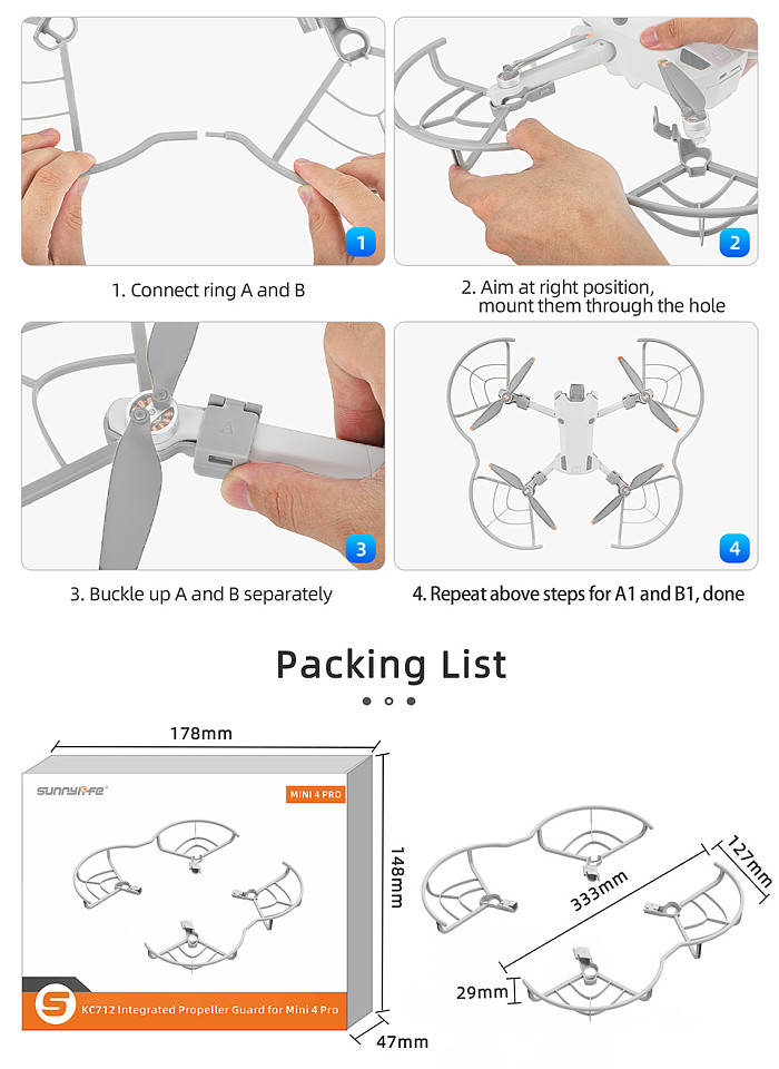 Sunnylife Plastic integrated Protect Propeller Guards Safer flying for Mini 4 Pro