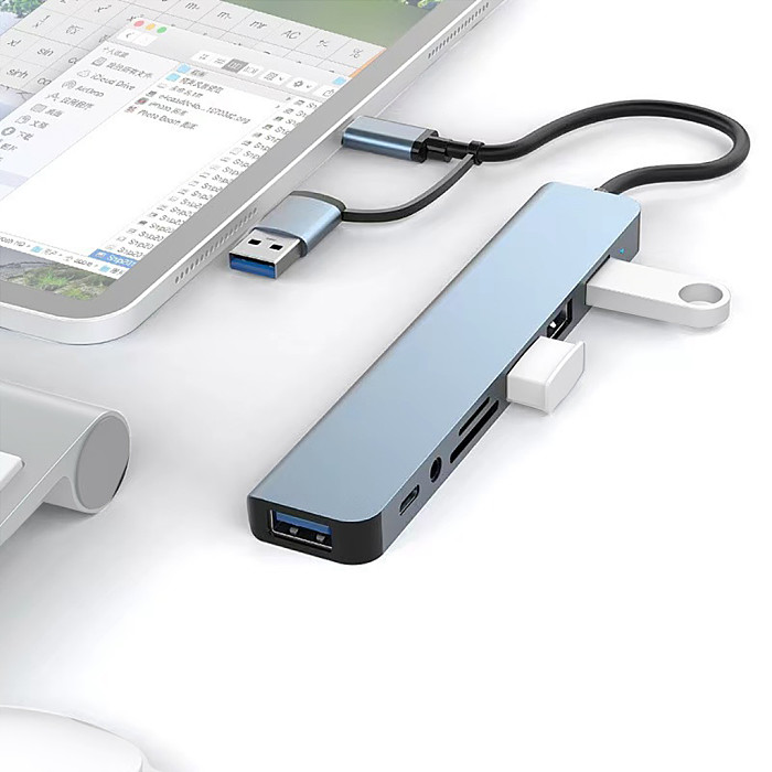 USB3.0 / USB-C to 8 Ports Type C Docking Station USB3.0 2.0 HUB TF SD Card Reader 3.5mm Audio Adapter for PC Laptop Accessories
