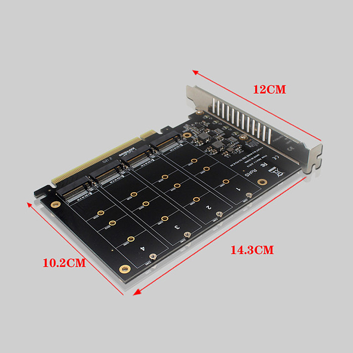 For NVME M.2 MKEY 2230 2242 2260 2280 SSD RAID 4 Bay Solid State Disk Array Card 4*32Gbps Adapter Card PCIE X16 Splitter Card