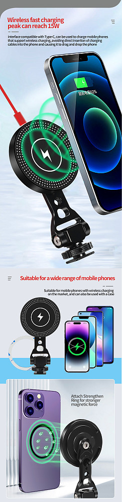 Magnetic Wireless Charger 10W Phone Holder Stand 1/4 ARRI Mount for iPhone MagSafe Magnet Charging Station Smartphone Bracket