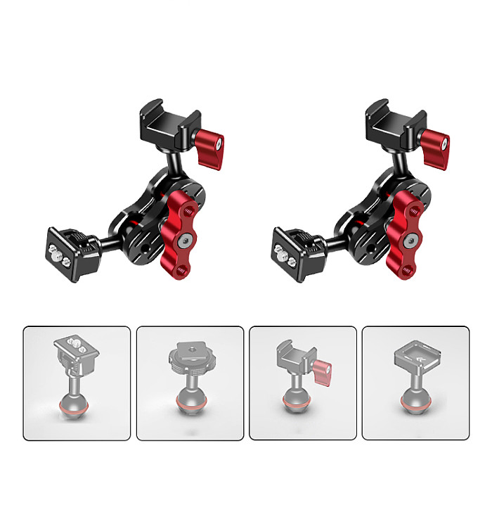 Minitor Magic Arm Dual Head 20mm Ballhead NATO Clamp Cold Shoe Mount 1/4 Screw for DSLR Camera Cage Fill Light LED Mic Bracket