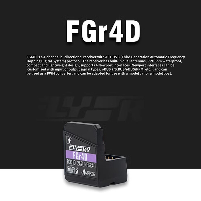 FlySky 4-channel Bidirectional Receiver FGR4D For RC Car Remote Control 4CH 2.4G Mini Receiver 3.5-8.4V Built-in Single