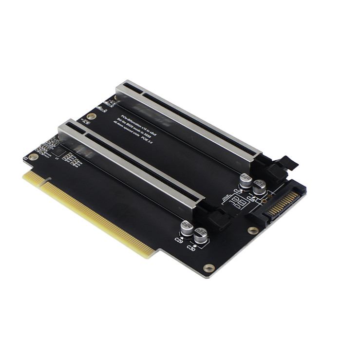PCIe 3.0 x16 1 to 2 Expansion Card Split Card PCIe-Bifurcation x16 to x8x8 40.4mm Spaced Slots SATA Powered PCIE Gen3