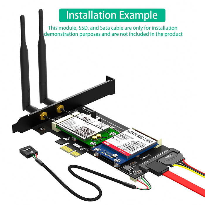 2 in1 Mini PCI-E to PCIe 1x and MSATA to SATA3 Adapter Card with SIM Card Slot for WiFi/3G/4G/LTE/Msata Mini Card to PC Desktop