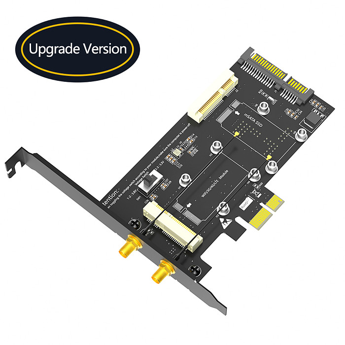 2 in1 Mini PCI-E to PCIe 1x and MSATA to SATA3 Adapter Card with SIM Card Slot for WiFi/3G/4G/LTE/Msata Mini Card to PC Desktop