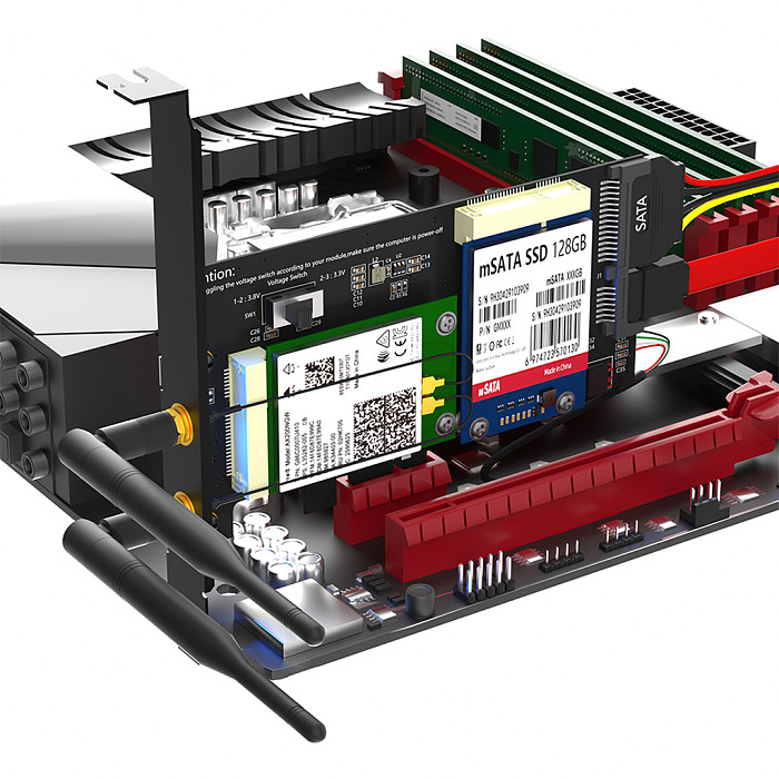 2 in1 Mini PCI-E to PCIe 1x and MSATA to SATA3 Adapter Card with SIM Card Slot for WiFi/3G/4G/LTE/Msata Mini Card to PC Desktop
