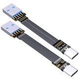 USB3.0 Type-A to USB3.1 Type-C Double 90 Degree Flat Cable Ribbon Angled Up Down Connector Adapter Cord USB Data Cable Wire