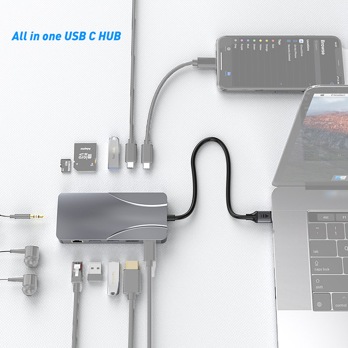 9in1 USB C HUB to 4K60Hz HDMI-Compatible USB 3.0 Adapter 1000Mbps RJ45 Ethernet PD100W SD/TF Card Reader Type C Docking Station