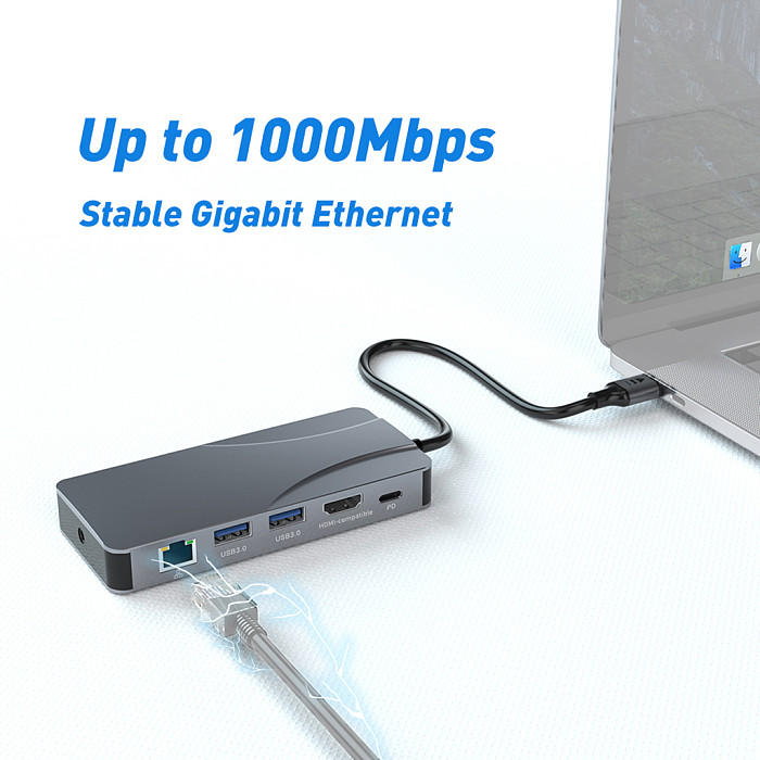 9in1 USB C HUB to 4K60Hz HDMI-Compatible USB 3.0 Adapter 1000Mbps RJ45 Ethernet PD100W SD/TF Card Reader Type C Docking Station