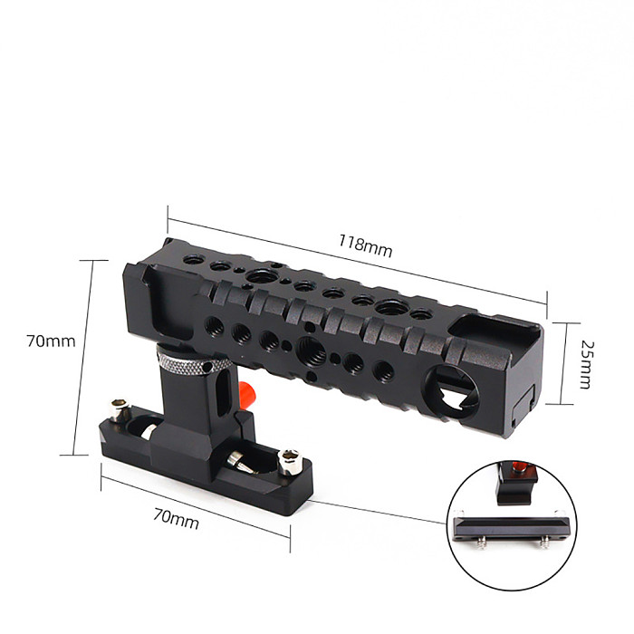 Aluminum Quick Release NATO Top Handle Hand Grip with 70mm NATO Rail Cold Shoe Mount for DSLR Camera Cage Rig Monitor Mic Light
