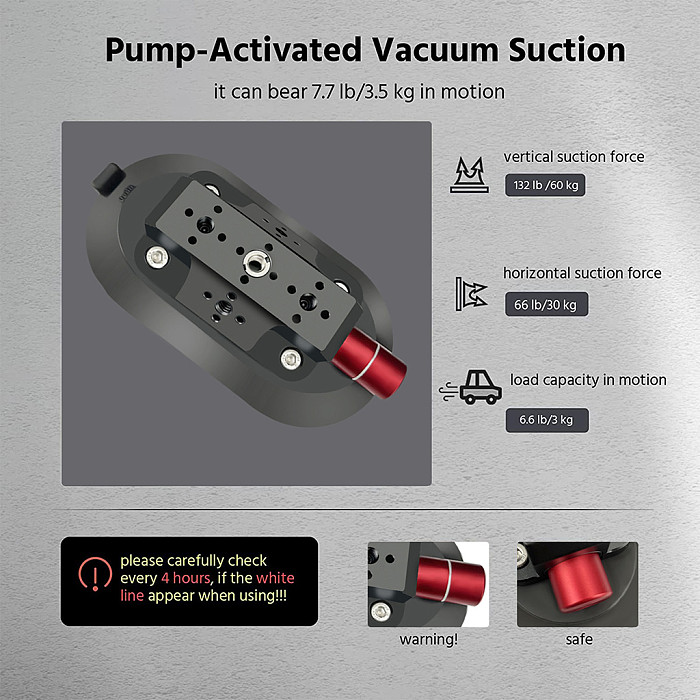 Hand Pump Vacuum Suction Cup Camera Stabilizer Mount Bracket for GoPro 12 11 for Insta360 for Auto Car Mobile Phone Stand Holder