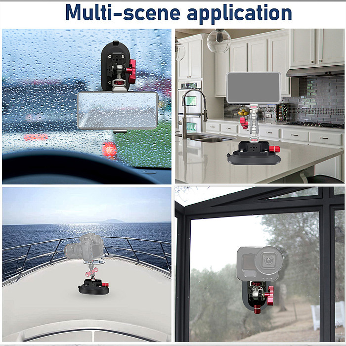 Hand Pump Vacuum Suction Cup Camera Stabilizer Mount Bracket for GoPro 12 11 for Insta360 for Auto Car Mobile Phone Stand Holder