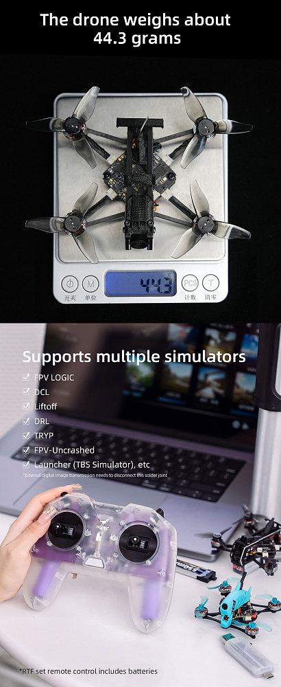 HGLRC RTF FPV Set Draknight 2inch 2S FPV Toothpick Micro Drone C1 Remote Controller Built-in 500mW ELRS 2.4G Radio 5.8Ghz FPV