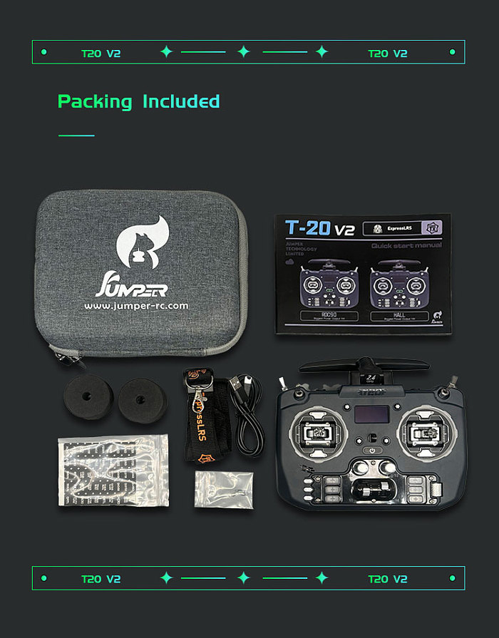 Jumper T20S T20 V2 ExpressLRS ELRS 2.4G 915MHz 1W RDC90 HALL VS-M Full Size Radio Remote Control Sensor Gimbal EdgeTX Radio