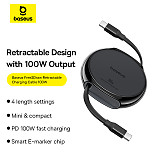 Baseus 100W For Type-C to Type-C 1m Retractable Charging Cable  For Laptops/Phones/Apple/iPad/MacBook/HUAWEI/Xiaomi/Dell
