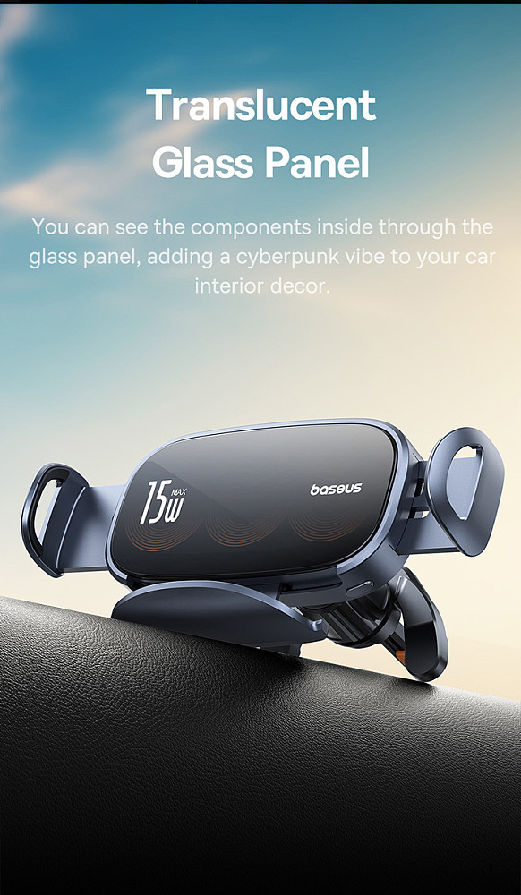 Baseus Black Chasing Light Three coil Electric Wireless Charging Car Holder Air Outlet Version