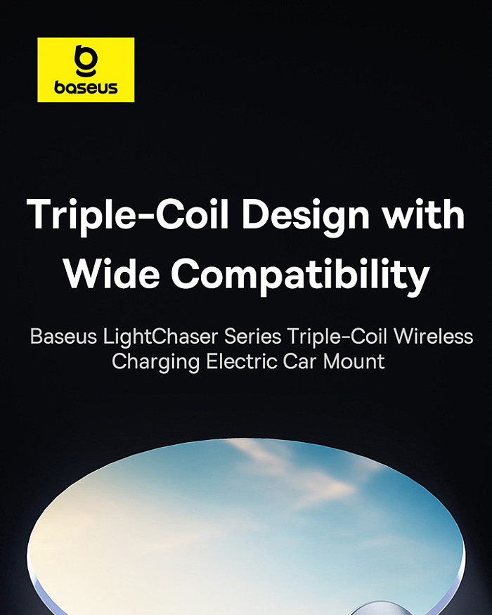 Baseus Black Chasing Light Three coil Electric Wireless Charging Car Holder Air Outlet Version