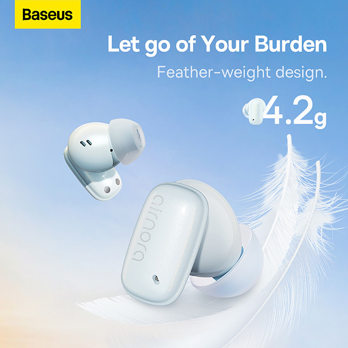 CN Baseus AirNora Series 2 TWS True Wireless Bluetooth-compatible Earphones Universal USB to Type-C 3A 0.39m+Dual Color Earcaps 4pcs