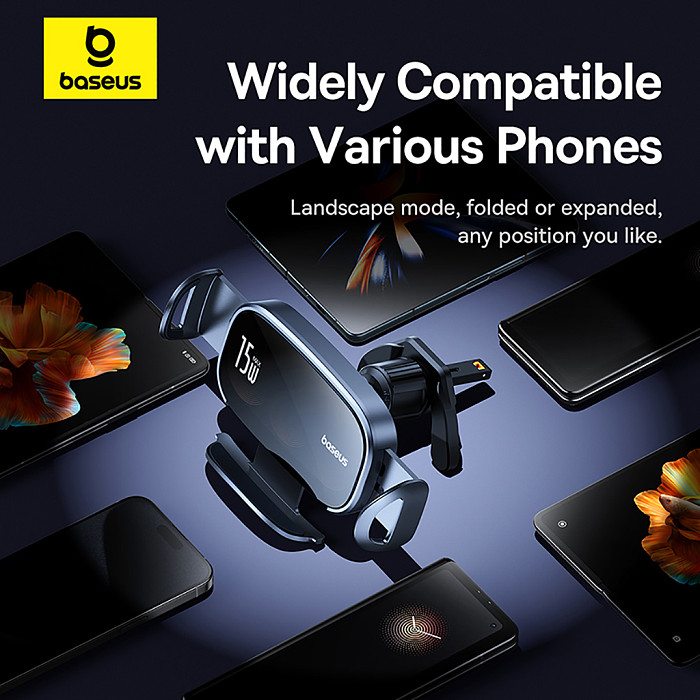Baseus Black Chasing Light Three coil Electric Wireless Charging Car Holder Air Outlet Version