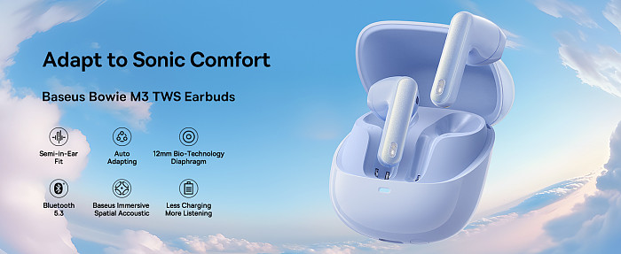Baseus Bowie Series M3 TWS True Wireless Bluetooth-compatible Earphones Including Simple Universal Data Cable Type-c 3A 0.39M