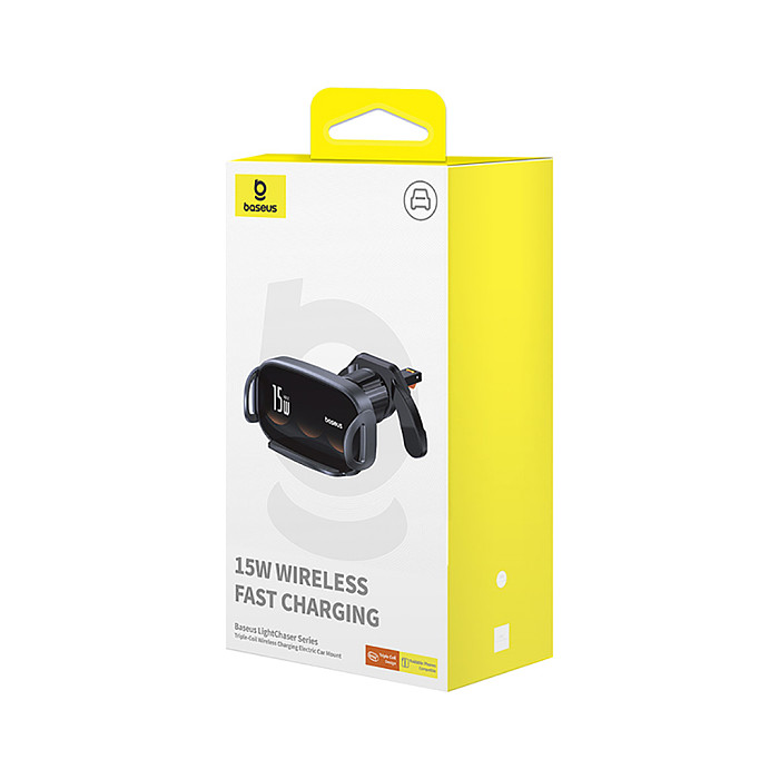 Baseus Black Chasing Light Three coil Electric Wireless Charging Car Holder Air Outlet Version