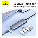 Baseus Super Enjoy Series Four in One HUB Lite 15/50/100/150/200cm Deep Air Grey USBA to USB3.0 * 4+Type-C5V