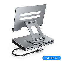 Multi USB C Hub with 360° Rotating Stand HDMI-compatible 4K 60Hz PD 100W USB3.0 5Gbps SD TF for iPad Pro Tablet Docking Station