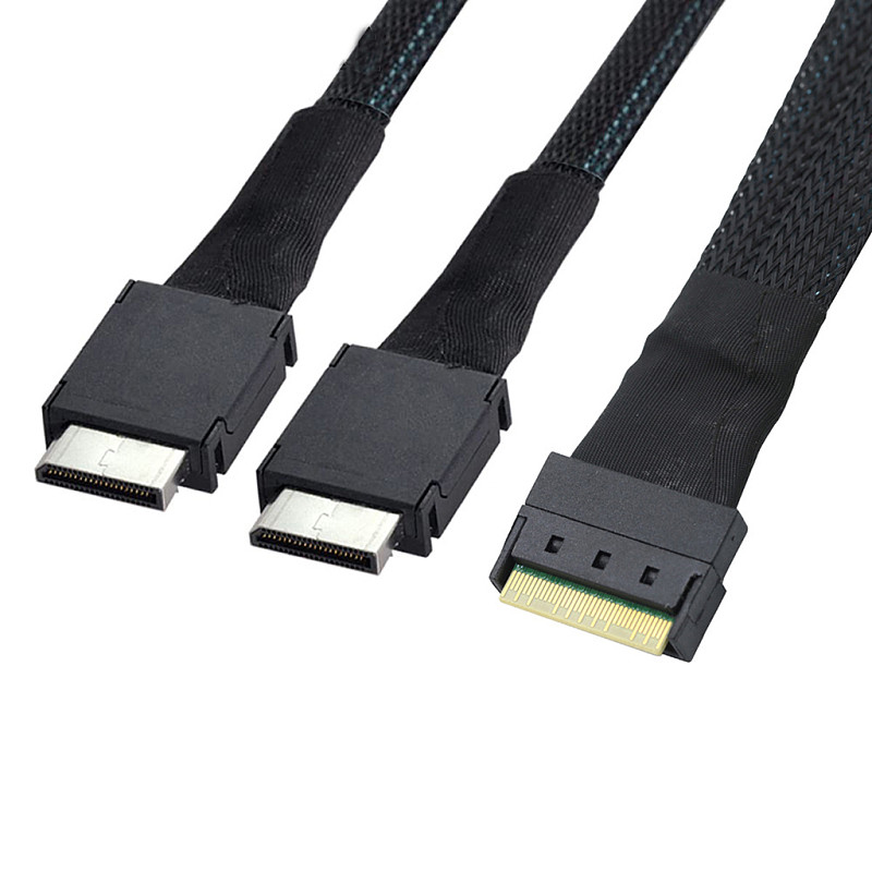 PCIE PCI Express Slimline SAS SFF-8654 8i to Dual OCulink SFF-8611 4i Server Cable 25Gbps Date 74Pin Connector