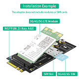 M.2 Key B to A+E Adapter Card with NANO SIM Card Slot for 3G/4G/5G LTE Module Support USB 2.0 / PCI-E M.2 B-Key 3042 3052 Card