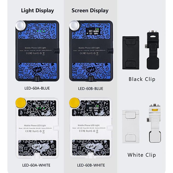Mobile Phone Fill Light Rechargeable Selfie Led Light 2500K-9000K Dimmable for Smartphone Conference Video Makeup Live Stream