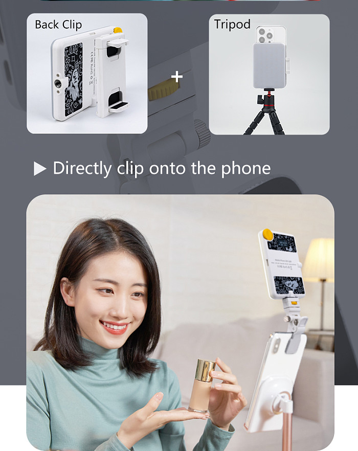 Mobile Phone Fill Light Rechargeable Selfie Led Light 2500K-9000K Dimmable for Smartphone Conference Video Makeup Live Stream