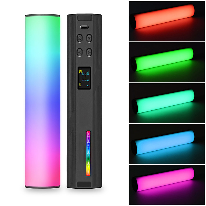 W200RGB LED Video Light Rechargeable RGB Handheld Light 2500K-9000K Dimmable with Mini Desktop Tripod for Vlog Live Streaming